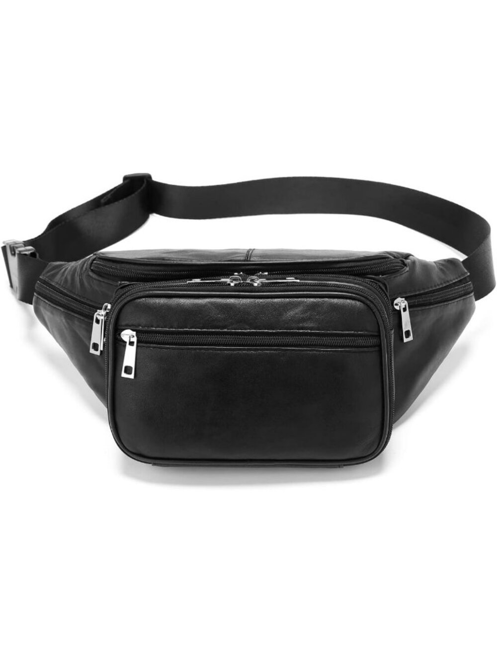 Stylish Genuine Leather 7 Pocket Waist Pack with Organizer & Card Slots - Black